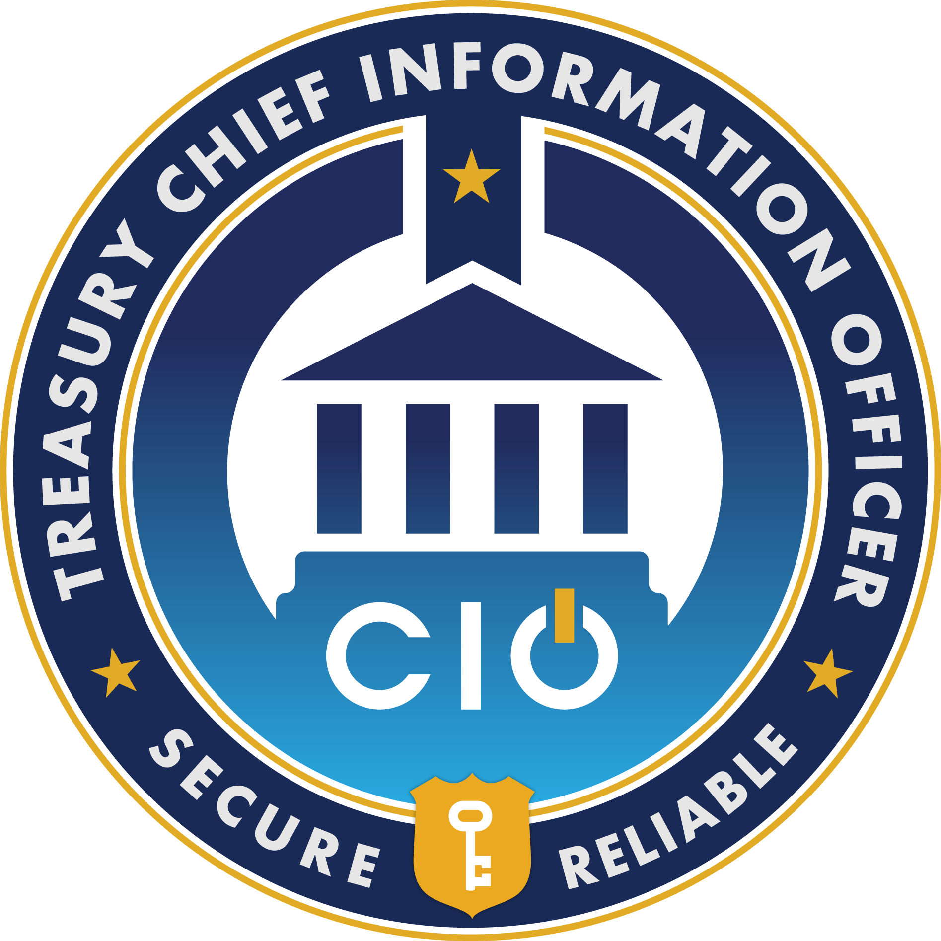 The Treasury Chief Information Officer seal: a circular emblem reading &lsquo;Treasury Chief Information Officer — Secure · Reliable&rsquo; around a classical building and a &lsquo;CIO&rsquo; power-button mark.