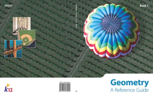Cover of a K–12 Geometry reference guide, with a radial geometric burst on a green field.