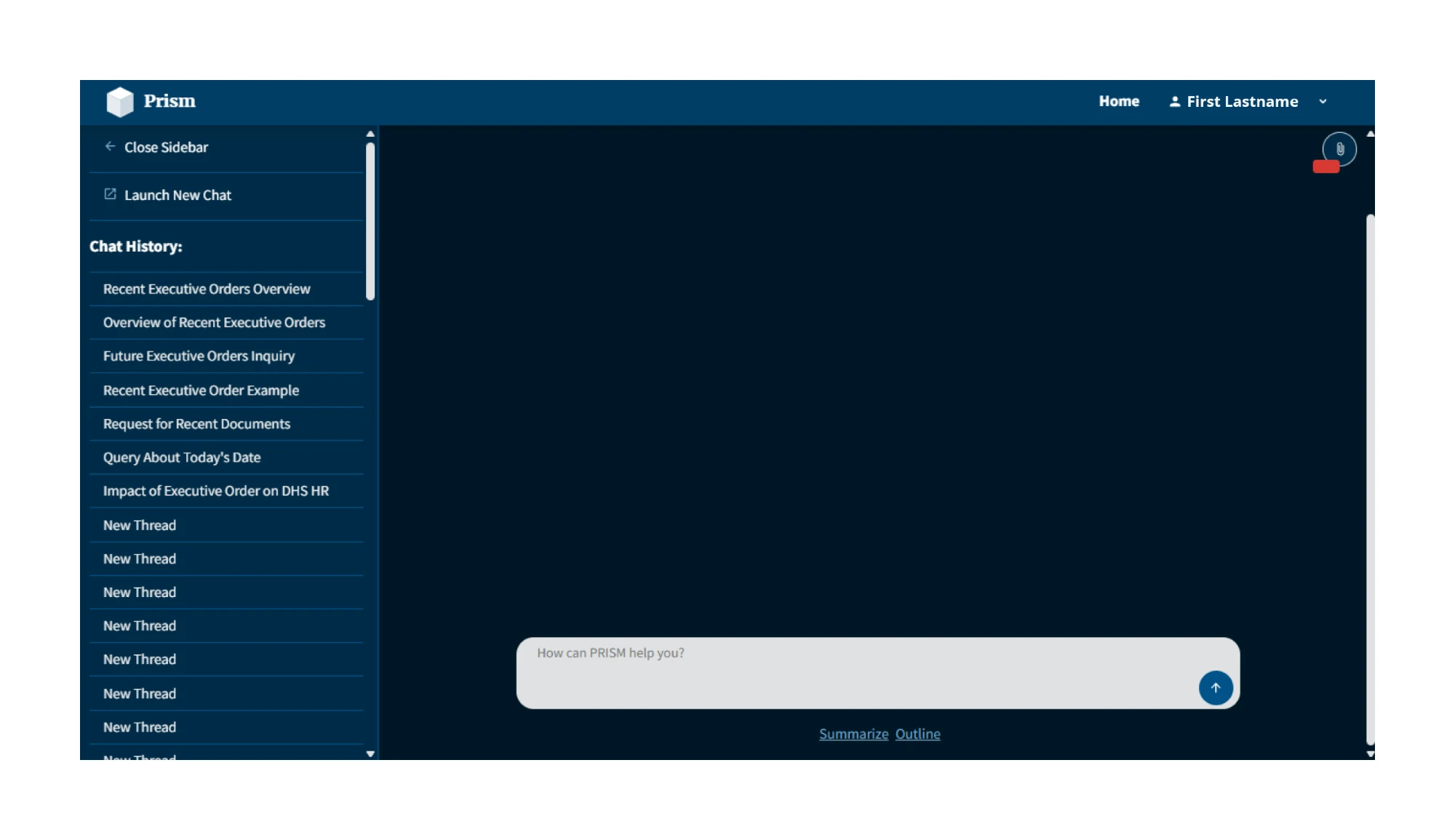 The LEDGER chat interface, with a chat-history sidebar and a plain-language prompt box.